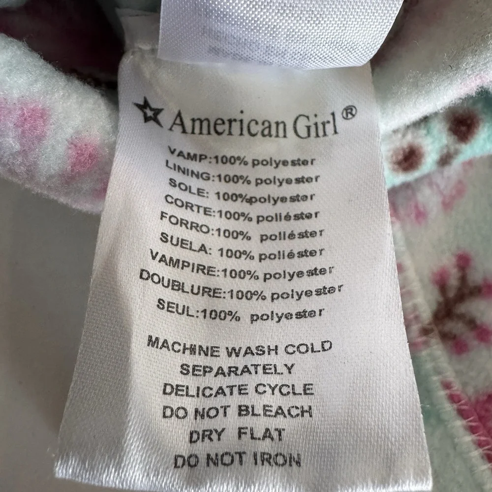 American Girl Owl Fleece Slipper‎ Socks Girls Size 8/9 Blue Pink Pom Pom Cozy
